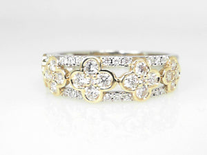 Two-Tone Diamond Band with Clover Cluster Diamonds and 0.71 CTW