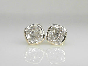 Yellow Gold Bezel-Set Lab Grown Cushion-Cut Diamond Studs