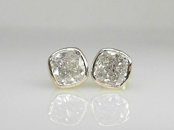 Yellow Gold Bezel-Set Lab Grown Cushion-Cut Diamond Studs