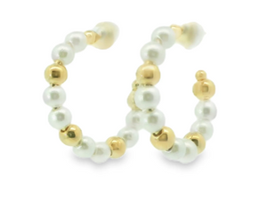 Gold Fill Pearl Beaded Hoop Earrings
