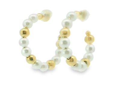 Gold Fill Pearl Beaded Hoop Earrings