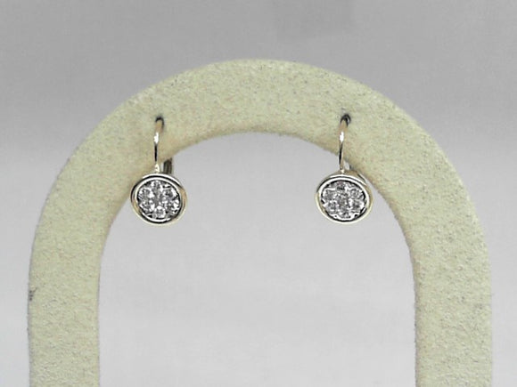Yellow Gold Bezel Set Diamond Cluster Leverback Earrings