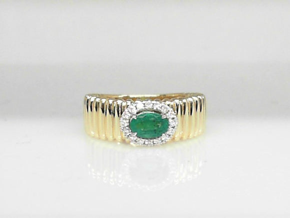 14k Yellow Gold 0.40ct Emerald and 0.13ct Diamond Ring